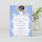 Invitation Ange Bébé Bleu Argent Ton Peau Foncé (Debout devant)