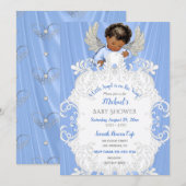 Invitation Ange Bébé Bleu Argent Ton Peau Foncé (Devant / Derrière)