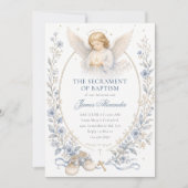 Invitation Ange bleu céleste aquarelle baptême  (Devant)