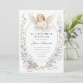 Invitation Ange bleu céleste aquarelle baptême  (Debout devant)