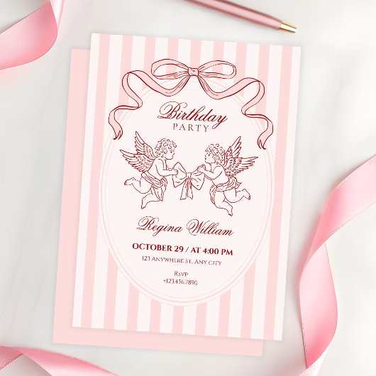 Invitation ange Cupidon rose anniversaire