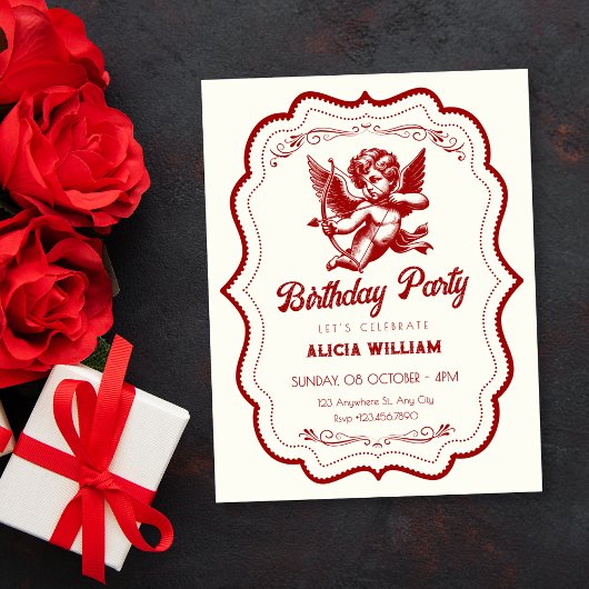 Invitation ange cupidon rouge