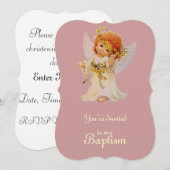 Invitation Ange de baptême avec ailes et couronne de fleurs   (Devant / Derrière)