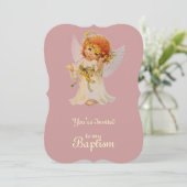 Invitation Ange de baptême avec ailes et couronne de fleurs   (Debout devant)