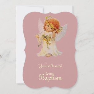 Invitation Ange de baptême avec ailes et couronne florale