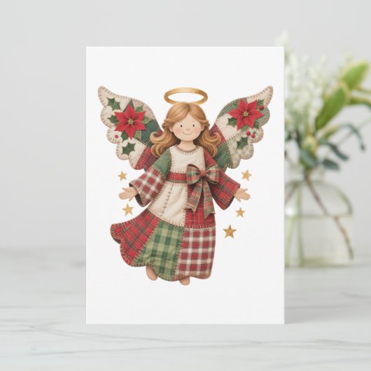 Invitation Ange de Noël avec des étoiles dorées (Debout devant)