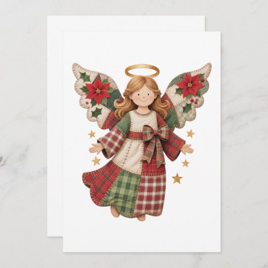Invitation Ange de Noël avec des étoiles dorées (Devant / Derrière)