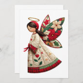 Invitation Ange de Noël avec fleurs de fêtes (Devant / Derrière)