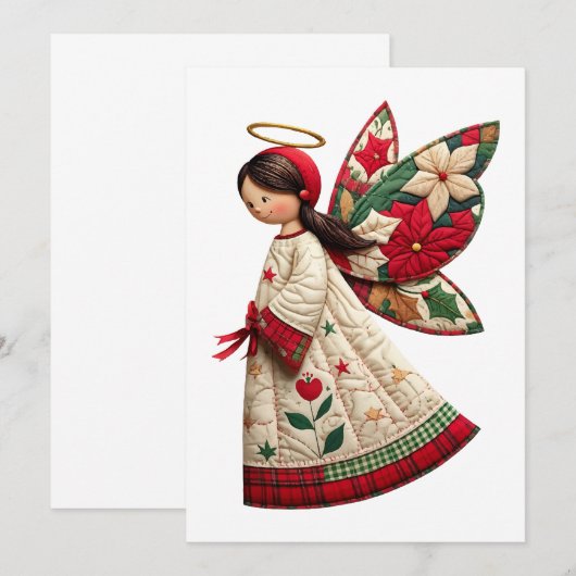 Invitation Ange de Noël avec fleurs de fêtes (Devant / Derrière)