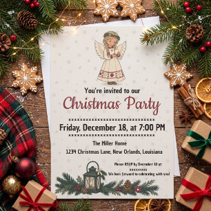 Invitation Ange de Noël nordique avec bougie pour fête de fin