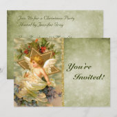 Invitation Ange de Noël victorien Vintage| Vacances (Devant / Derrière)