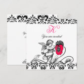 INVITATION ANGE DÉCORANT UNE FLEUR ROSE D'UN MONOGRAMME EN DA (Devant / Derrière)