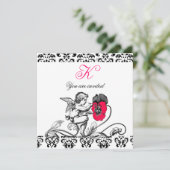 INVITATION ANGE DÉCORANT UNE FLEUR ROSE D'UN MONOGRAMME EN DA (Debout devant)