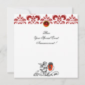INVITATION ANGE DÉCORÉ D'UNE FLEUR ROUGE BRODÉE EN DAMAS (Dos)