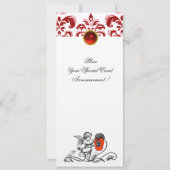 INVITATION ANGE DÉCORÉ D'UNE FLEUR ROUGE BRODÉE EN DAMAS (Dos)