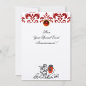 INVITATION ANGE DÉCORÉ D'UNE FLEUR ROUGE BRODÉE EN DAMAS (Dos)