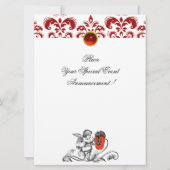 INVITATION ANGE DÉCORÉ D'UNE FLEUR ROUGE BRODÉE MONOGRAMME (Dos)