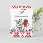 INVITATION ANGE DÉCORÉ D'UNE FLEUR ROUGE BRODÉE MONOGRAMME (Debout devant)