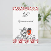 INVITATION ANGE DÉCORÉ D'UNE FLEUR ROUGE BRODÉE MONOGRAMME (Debout devant)