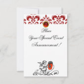 INVITATION ANGE DÉCORÉ D'UNE FLEUR ROUGE BRODÉE MONOGRAMME (Dos)