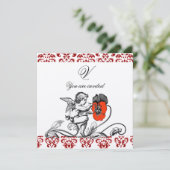 INVITATION ANGE DÉCORÉ D'UNE FLEUR ROUGE BRODÉE MONOGRAMME EN (Debout devant)