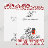 INVITATION ANGE DÉCORÉ D'UNE FLEUR ROUGE BRODÉE MONOGRAMME EN (Devant / Derrière)