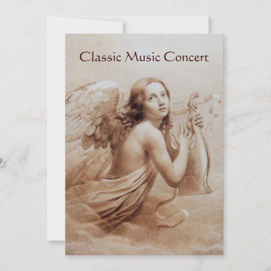 Invitation ANGE JOUE LA LYRE SUR LES NUAGES, champagne (Devant)