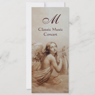 Invitation ANGE JOUE LA LYRE SUR LES NUAGES, Monogramme Or