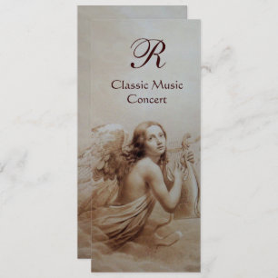 Invitation ANGE JOUER LYRA SUR LES NUAGES, Monogramme Argent