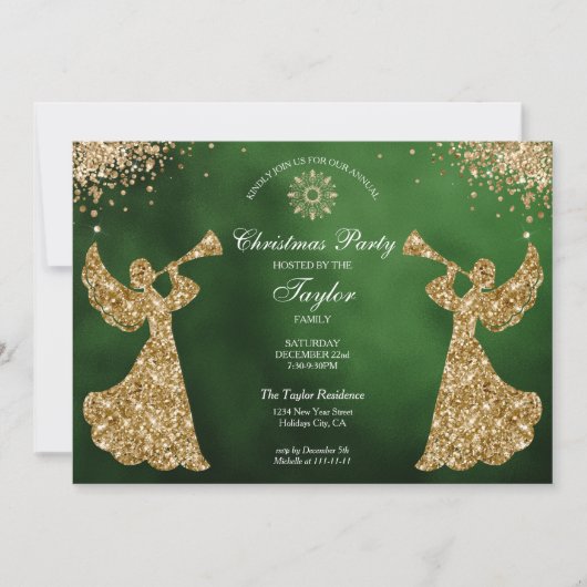 Invitation Ange Noël Arbre Famille Dîner (Devant)