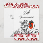 Invitation ANGE PAINTING UNE FLEUR ROUGE DAMASSÉ MONOGRAMME l (Devant / Derrière)