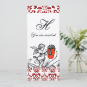 INVITATION ANGE PEINTURE À LA BROCHE FLEUR ROUGE DAMAS MONOGR (Debout devant)