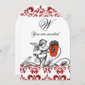 INVITATION ANGE PEINTURE À LA FLEUR ROUGE DAMAS MONOGRAMME (Devant / Derrière)