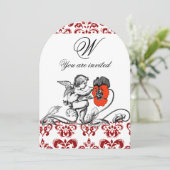 INVITATION ANGE PEINTURE À LA FLEUR ROUGE DAMAS MONOGRAMME (Debout devant)