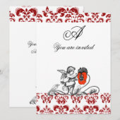 INVITATION ANGE PEINTURE À LA MAIN D'UN MONOGRAMME DE DAMAS À (Devant / Derrière)