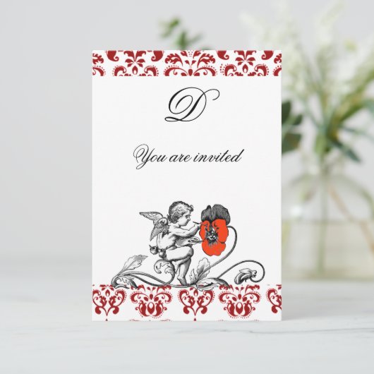 INVITATION ANGE PEINTURE À LA MAIN D'UN MONOGRAMME DE DAMAS À (Debout devant)