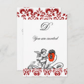 INVITATION ANGE PEINTURE À LA MAIN D'UN MONOGRAMME DE DAMAS À (Devant / Derrière)