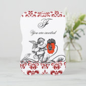 INVITATION ANGE PEINTURE D'UNE FLEUR ROUGE DAMAS MONOGRAMME (Debout devant)