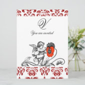 INVITATION ANGE PEINTURE D'UNE FLEURS ROUGE DOMMASQUE MONOGRA (Debout devant)