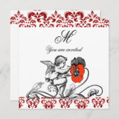 INVITATION ANGE PEINTURE D'UNE FLEURS ROUGE DOMMASQUE MONOGRA (Devant / Derrière)