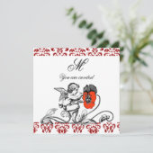 INVITATION ANGE PEINTURE D'UNE FLEURS ROUGE DOMMASQUE MONOGRA (Debout devant)