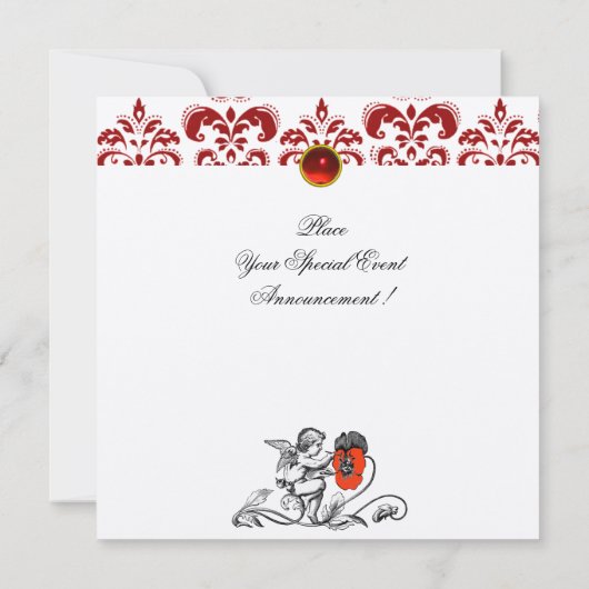 INVITATION ANGE PEINTURE D'UNE FLEURS ROUGE DOMMASQUE MONOGRA (Dos)