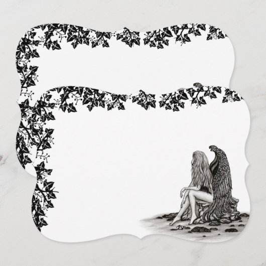 Invitation Ange , perdu dans ses pensées , Design noir et bla (Devant / Derrière)