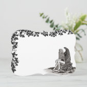 Invitation Ange , perdu dans ses pensées , Design noir et bla (Debout devant)