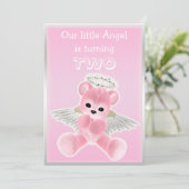 Invitation Ange rose de la fille Teddy Bear 2e fête d'anniver (Debout devant)