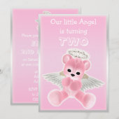 Invitation Ange rose de la fille Teddy Bear 2e fête d'anniver (Devant / Derrière)