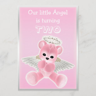Invitation Ange rose de la fille Teddy Bear 2e fête d'anniver