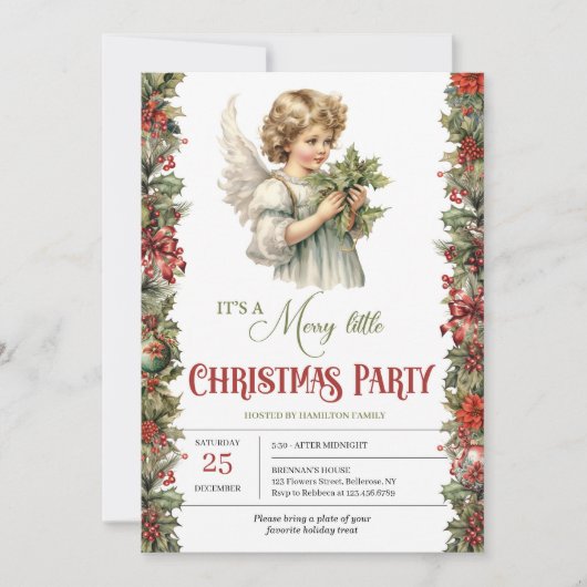 Invitation Ange victorien de Noël avec baies sainte (Devant)
