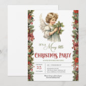 Invitation Ange victorien de Noël avec baies sainte (Devant / Derrière)