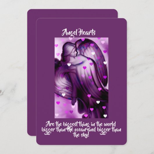 Invitation Ange Violet Avec Coeurs (Devant / Derrière)
